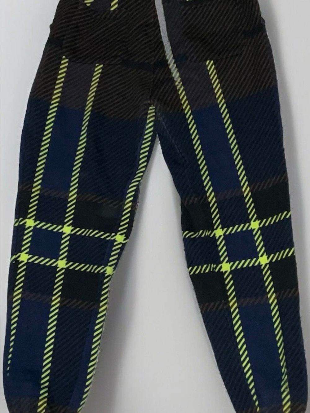 IVY PARK Navy Plaid Leggings with Neon Yellow Grid